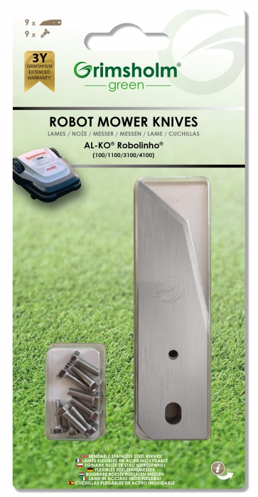 sommerfugl Pudsigt nakke Knive til AL-KO Robolinho 100, 1100, mfl. RESTSALG 3 mm. skruer. -  Robotudstyr.dk